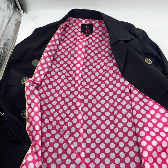 ISAAC MIZRAHI Live! Black Trench Coat Polka Dot Lining Gold Hardware FREE SHIP - Picture 3 of 9